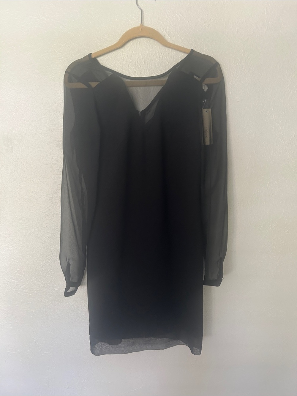 Sugarlips Dillards Women's Black Sheer Sleeve V-Neck Dress